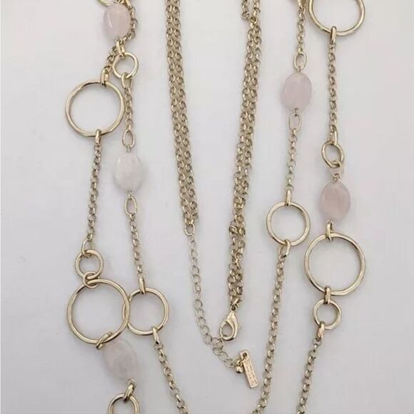 WHITE HOUSE BLACK MARKET GOLD TONE 2 STRAND LIGHT PINK  33"-36"NECKLACE NWOT - Picture 2 of 3
